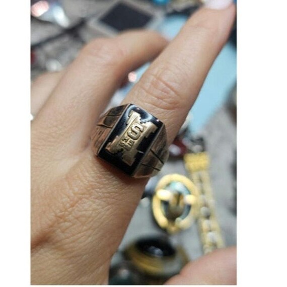 Antique 1938 Josten 10K Gold Top Sterling High School Ring Size 