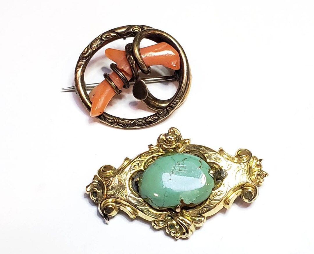Victorian Brooch 2 Antique Victorian Brooches Coral & Etsy