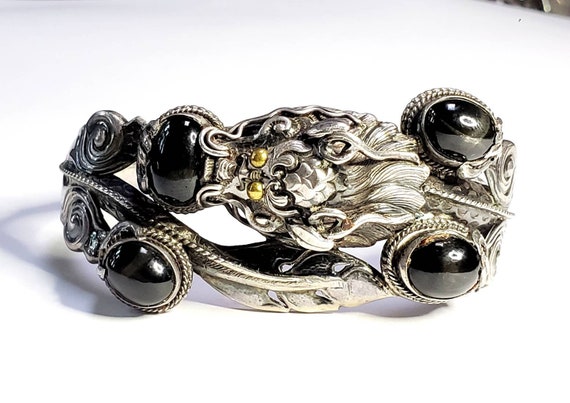 Nepalese Zeeba Serpent Bracelet Black Diopside St… - image 3