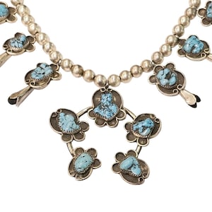 Collana vintage Navajo in argento sterling con fiori di zucca e turchese