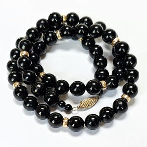 14k Black Coral Bead Necklace Jet Black Coral Women&#39;s Necklace 20.5&quot;