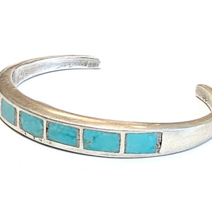 Navajo Turquoise Inlay Row Cuff Bracelet Vintage Dine Turquoise Sterling Silver Tamaño 6 imagen 2