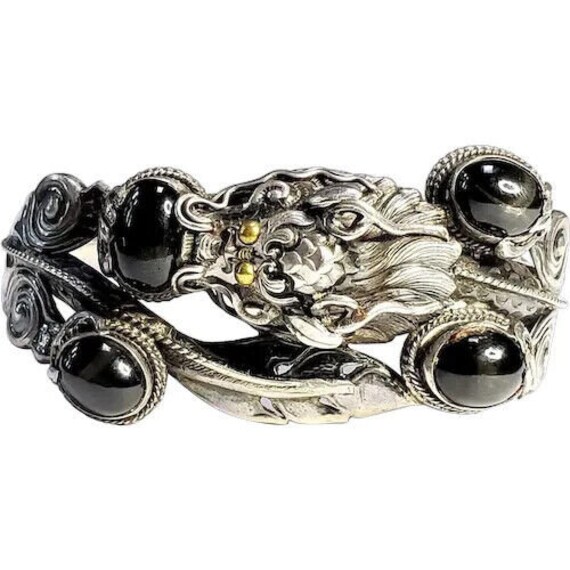 Nepalese Zeeba Serpent Bracelet Black Diopside St… - image 2