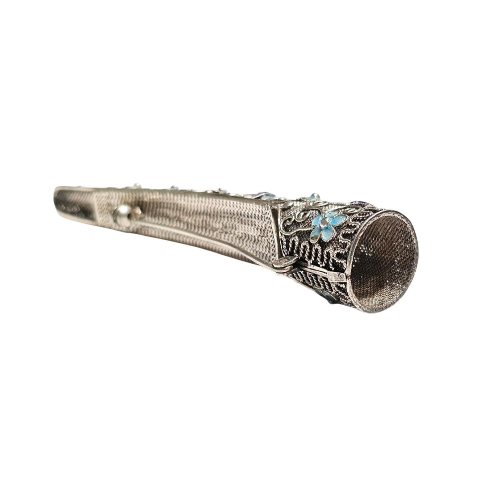 Broche Ancienne Ongle En Vermeil - Émail Corail Et Turquoise - Style Chinois - Occasion