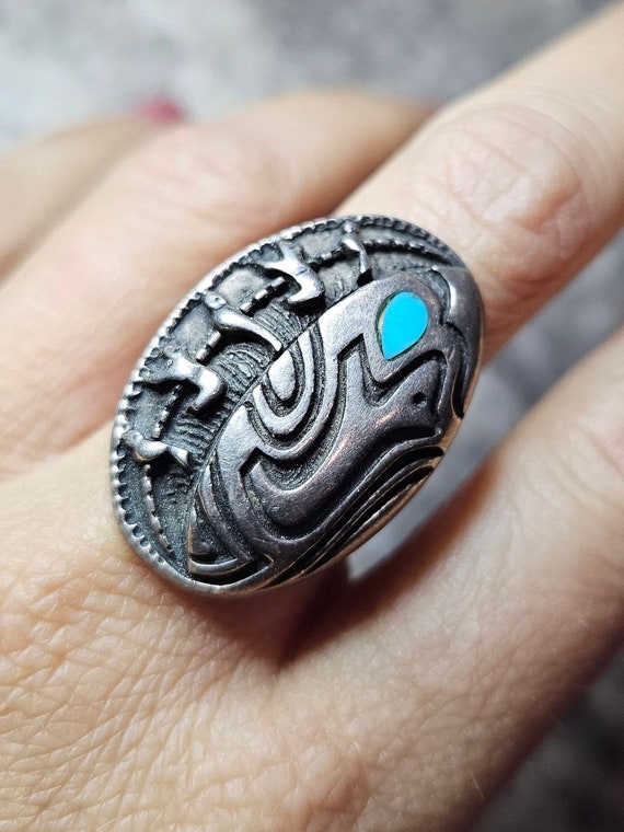 Zuni Animal Turquoise Dome Sterling Ring Vintage W