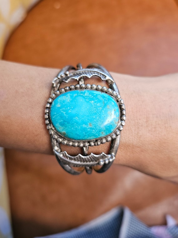 Navajo Turquoise Cuff Bracelet Vintage Dine Watery