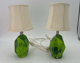 Vintage Reijmyre Uranium Glass Table Lamps MCM Swedish 1960s Pair UV Glow