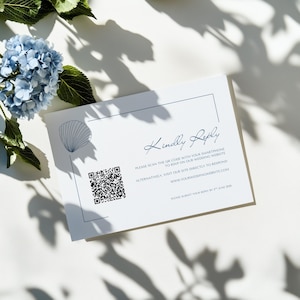 Seashell Wedding RSVP Card Template: Coastal QR Code Design (Printable Digital Download), M1