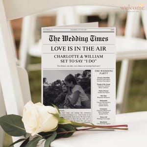 Customisable Wedding Newspaper, Editable Newspaper Template, Printable Personalised Wedding Details Infographic: Ceremony Schedule Crossword image 7