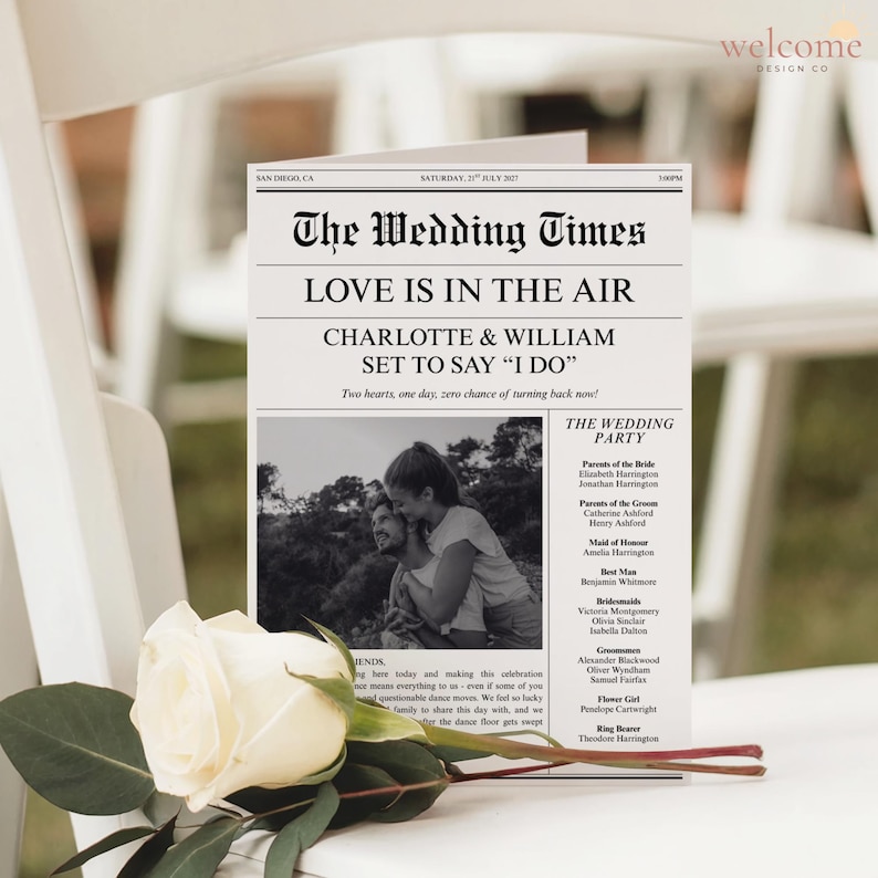 Customisable Wedding Newspaper, Editable Newspaper Template, Printable Personalised Wedding Details Infographic: Ceremony Schedule Crossword image 7