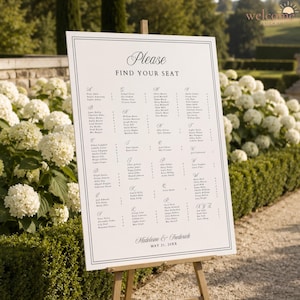 Elegante cartello alfabetico per la disposizione dei posti a sedere al matrimonio, classico schema dei tavoli da A a Z, modello stampabile per la lista degli invitati personalizzata al ricevimento, M7