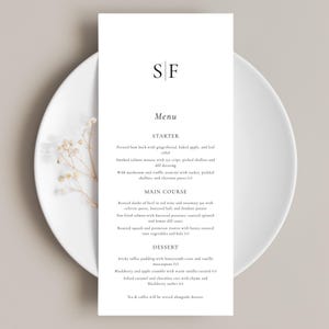 Monogram Wedding Menu Minimalist Template (Editable Printable Canva Design), M2