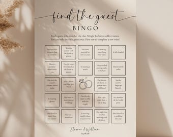 Find the Guest Bingo Personalised Wedding Engagement Party Activity | Custom Printable Icebreaker Table Game Template for Couples Shower, G1