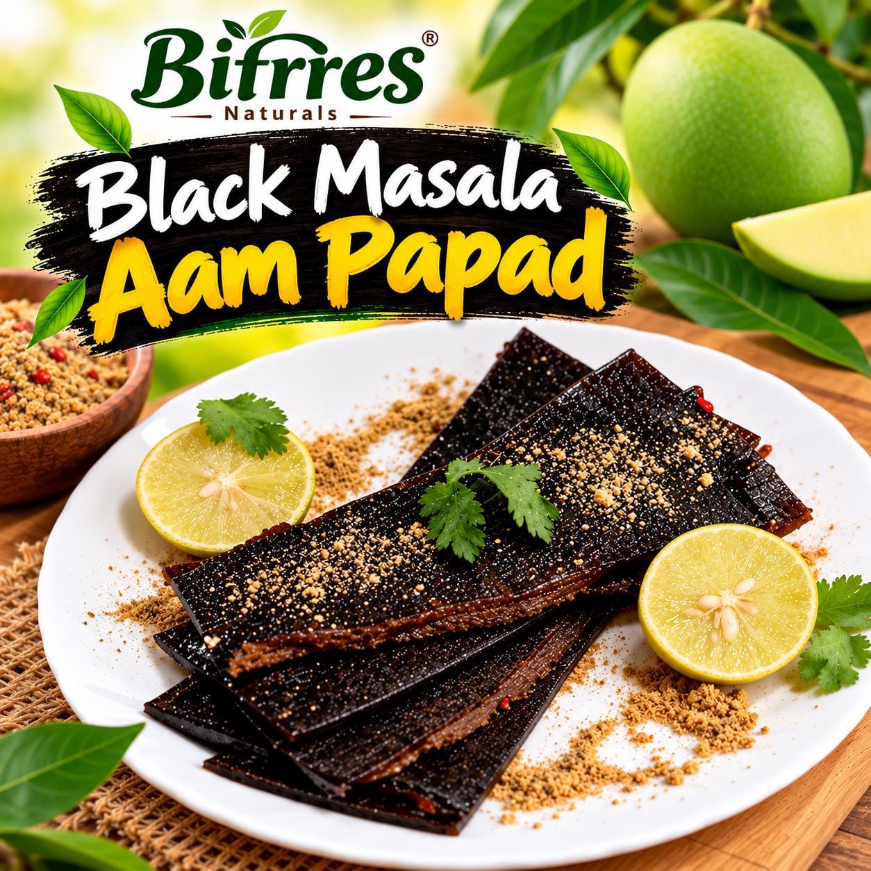 Organic Black Masala Aam Papad Patti Spicy Mango Fruit Leather Snack
