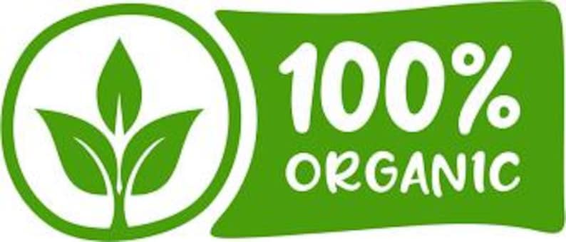 Puede incluir: Un gr&aacute;fico verde y blanco con las palabras "100% ORGANIC" en texto blanco sobre un fondo verde. Un dise&ntilde;o de hojas verdes est&aacute; dentro de un c&iacute;rculo verde en el lado izquierdo de la imagen.