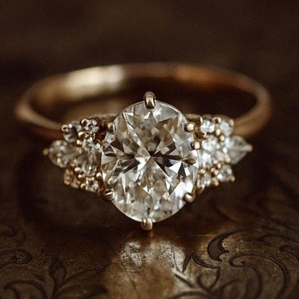 2CT ovaal geslepen moissaniet verlovingsring, 14k massief gouden trouwring