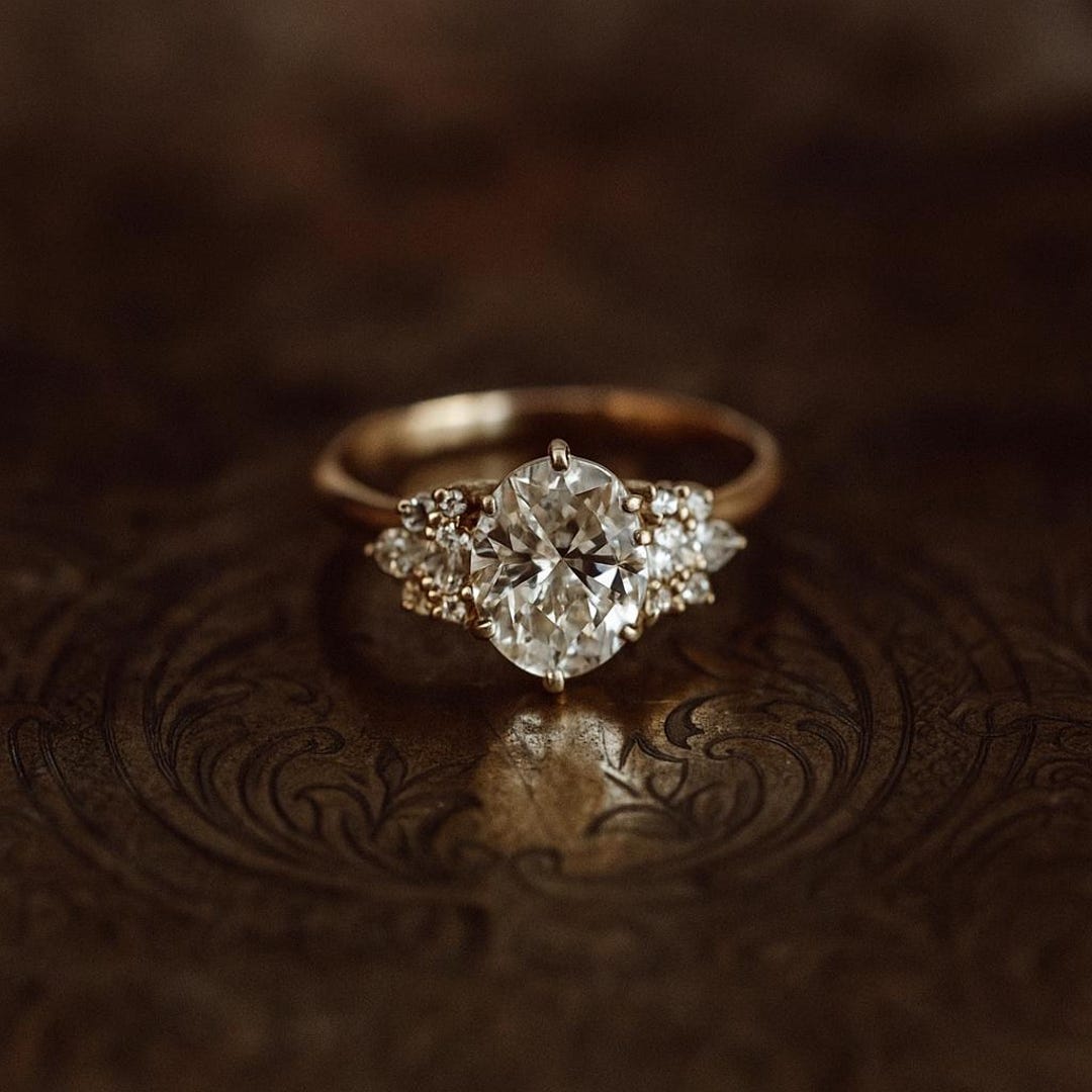 2CT Oval Cut Moissanite Engagement Ring, 14k Solid Gold Wedding Ring - Etsy