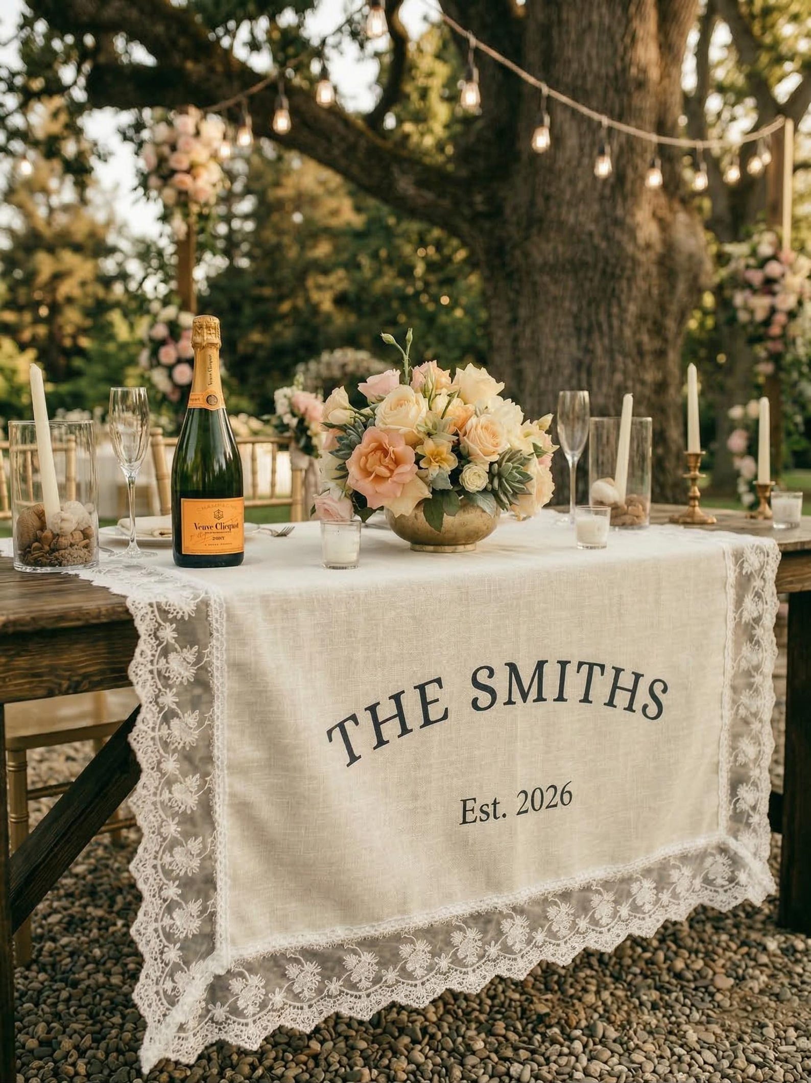 Personalized Linen Table Runner with Lace Trim - 30''*60'' (75*150cm), fabric with lace