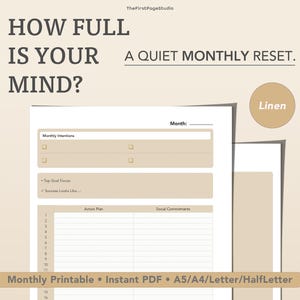 Agenda mensual tranquila / Auditoría energética para personas con TDAH / Rosa minimalista / A5, A4, Carta / PDF instantáneo