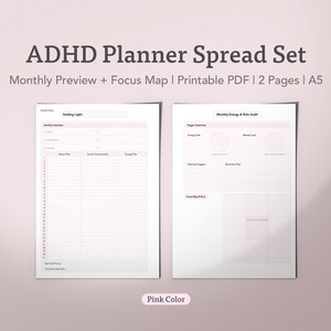 ADHD Monthly Preview & Audit Planner: Intention Setting, Energy Map | Undated A5 PDF Self-Check Insert | Role Clarity Tool for Working Moms