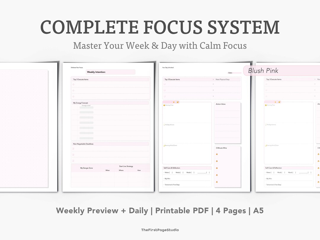 ADHD Printable Planner Bundle | Weekly + Daily Pages | A5 Pink Planner ...