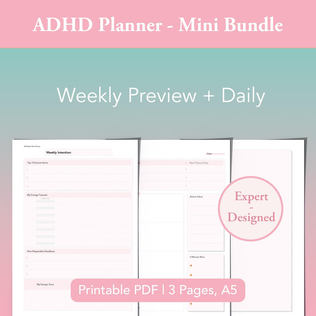 ADHD Planner Bundle Printable Daily Weekly Insert. Focus Organization ...