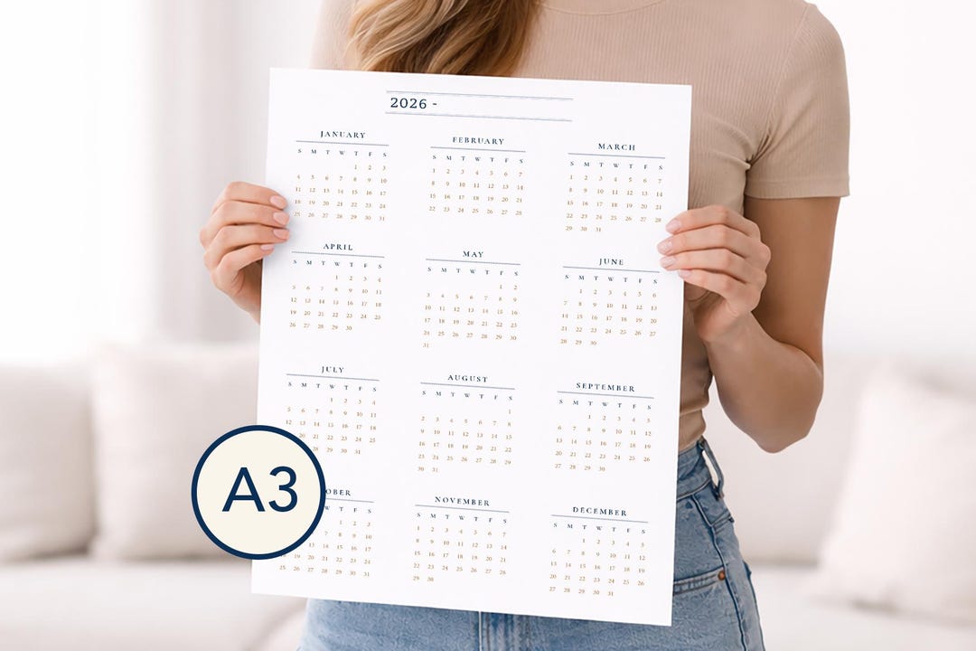 Large 2026 Yearly Wall Calendar A3, High Visibility Year at a Glance ...