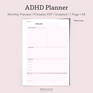 ADHD ブレインダンププランナーインサート、月間日付なし印刷可能、女性向け1ページ実行機能テンプレート、オーバーホールを止めよう、習慣トラッカー、A5