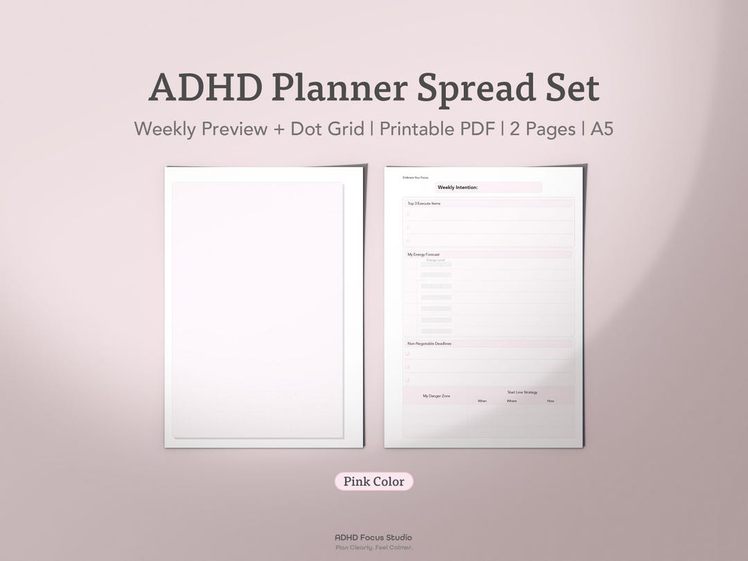 Adult ADHD Weekly Planner Printable Insert Undated. Preview for Focus ...