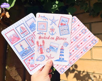 Maritime Nautical Kindle Inserts – Lobster, Boat & Coastal Stamp Design, Premium Quality Cardstock Paper