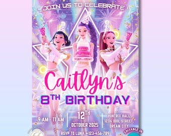 Kpop Demon Hunters Birthday Invitation, Editable Canva Template, Huntrix Invite, K-pop Invites Digital Download