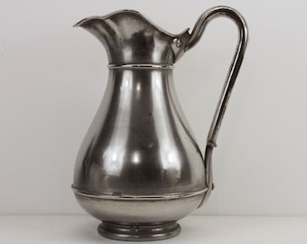 Stunning French Antique Metal Pitcher, Jug, Hand Made by Artisan , Tin Jug, Wine Pitcher