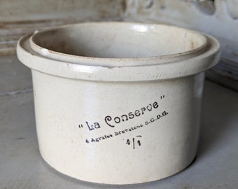 French Antique Paté Pot, Crock Pot, Stoneware Confiture Pot, Earthenware, Utensil holder, Ironstone pot, French Brocante   6202