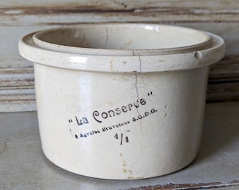 French Antique Paté Pot, Crock Pot, Stoneware Confiture Pot, Earthenware, Utensil holder, Ironstone pot, French Brocante   6201