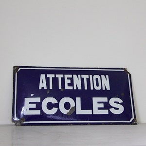 LARGE Antique French Enamel Sign, Collectible Porcelain Sign, 1920&#39;s School Sign, French Brocante,