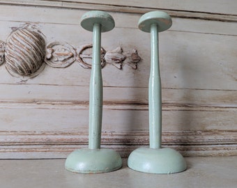 Pair of Green French Vintage Hat Display Stands,  Milliner Hat Holder, Mid-century Green Wooden Hat Holders, Set Of 2, French Brocante  6163