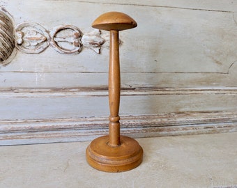 French Vintage Turned Wood Hat Stand, Milliner, Wooden Hat Holder, Hat Rack, Wig holder, French Brocante   6193