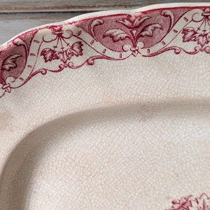 1800's Antique French Red Transferware Serving Platter, Rectangular, Ironstone Plate, Paris, Regent 6142 image 5