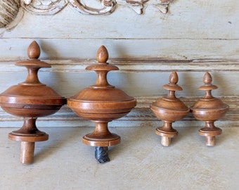 2 Pairs of French Antique Turned Wood Finials, Salvaged Wooden Pediment Decorations, Reclamation, Recycle, Upcycle    6194