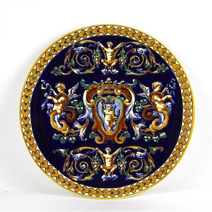 Antique French Decorative Plate Putti Cherub and Angels.  Renaissance Style Plate. Hand Painted