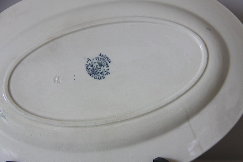 Antique French Faience Blue Transferware, Jasmine, Serving Platter 12 image 5