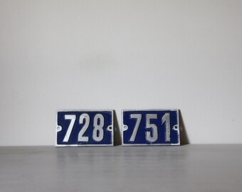 French Vintage House Number, Blue Number Plate Loft Living, Select your Number 728, 751
