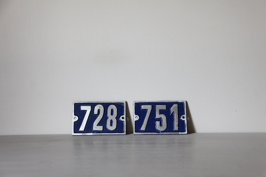 Français Vintage House Number, Blue Number Plate Loft Living, Sélectionnez Votre Numéro 728, 751