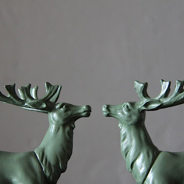 LARGE French Art Deco Style Stag Book Ends on a Marble Base