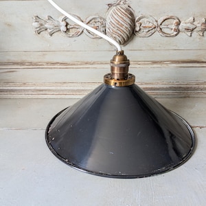 Plafoniera vintage in smalto, paralume, stile industriale, paralume, brocante francese 6311