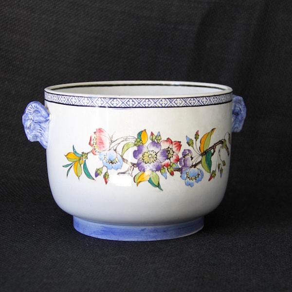 Pot antique des années 1800 décoré d'oiseaux, de poignées de bélier, de jardinière, de jardinière, de porte-ampoule, d'oiseaux, de brocante française