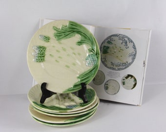 French Antique Majolica Asparagus Plates, Salins Barbotine Serving Plates, Asparagus Set, Collectible French Brocante    5128