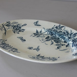 Antique French Faience Blue Transferware, Jasmine, Serving Platter 12 image 3