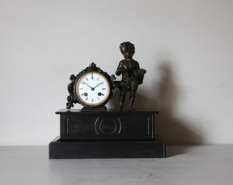 Antique French Marble Cherub Mantle Clock Napolean III