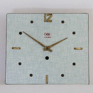Vintage French Formica Wall Clock Mechanical Mechanism, Green Clock, Timepiece, 50&#39;s, Mid-century, French Brocante  4851